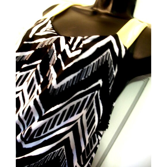 Notations Maxi Shift Retro Dress  Plus Size Large, Black/White/Yellow - Picture 4 of 15